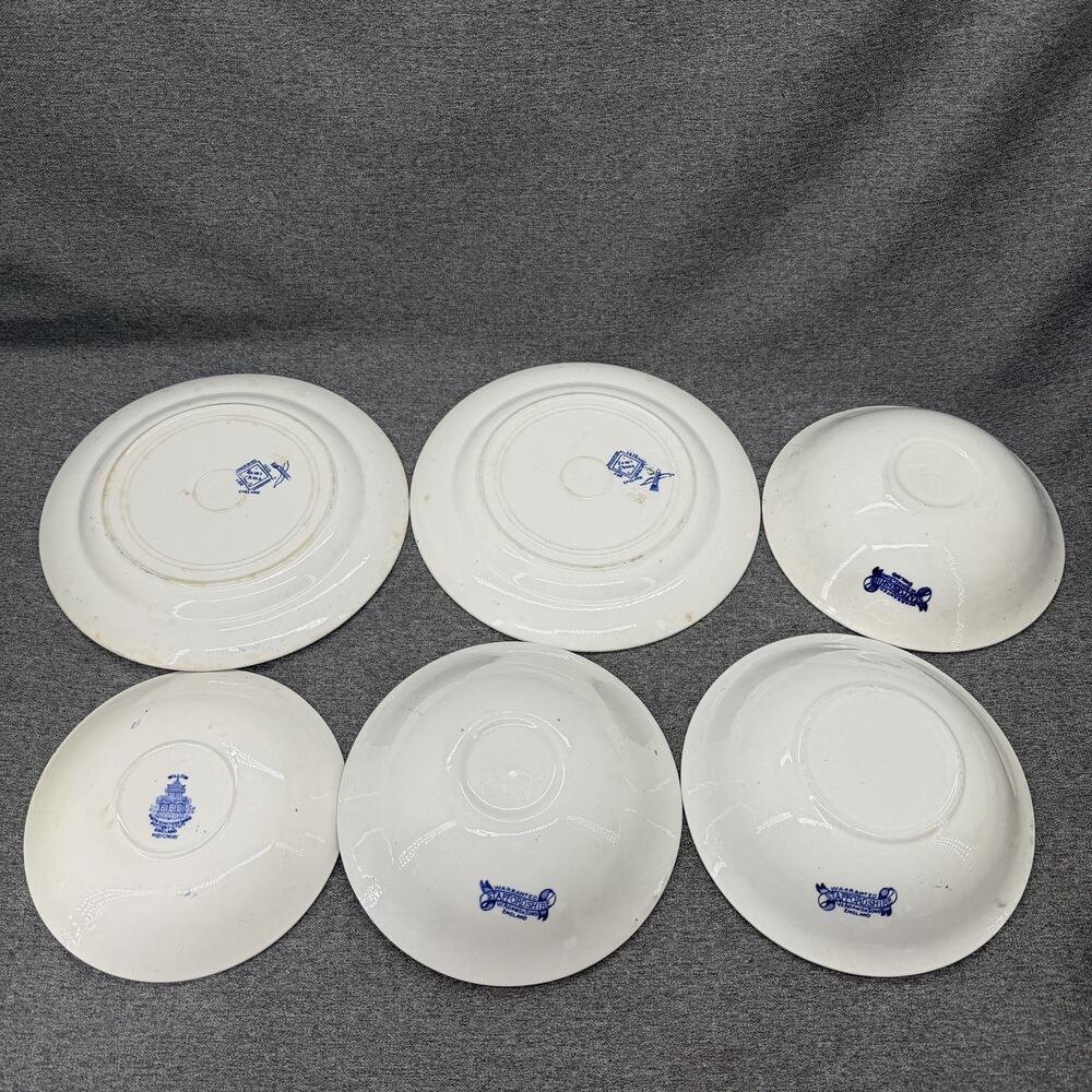 6pc Staffordshire Ironstone Blue Willow Pattern Bowls Plates Dinnerware Antique - Picture 5 of 8